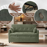 UXENAFANA Sofa Bed, Loveseat 3-in-1 Sleeper Sofa with Pull Out Bed, Pockets and USB, Modern 2 Seater Convertible Small Couch for Living Room Bedroom Apartment (Green, Corduroy) UXENAFANA