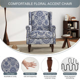 UIXE High Back Floral Accent Chairs Set of 2, Upholstered Armchair in Fabric, Retro Printed Wingback Arm Chair for Living Room, Nailhead Trim Single Sofa Bedroom Reading Seat - Navy Blue UIXE