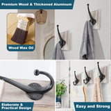 Lomuke Towel Hooks for Bathroom Wall Mounted, 2 Pack Farmhouse Rustic Wall Hooks for Hanging Coat Robe Keys, Heavy Duty Wood Black Hooks for Kitchen Bedroom Decorative (Weathered White) Lomuke