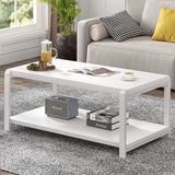 EXCEFUR White Coffee Table with Storage, Modern Center Table for Living Room, Rustic Wood and Metal Cocktail Tables, White Oak EXCEFUR