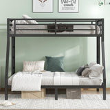 Twin Over Full Bunk Beds for Adults,Heavy Duty Adult Bunk Beds,Metal Bunk Bed Twin Over Full with 2 Ladders for Kids,Teens,Noise-Free,Black Bellemave