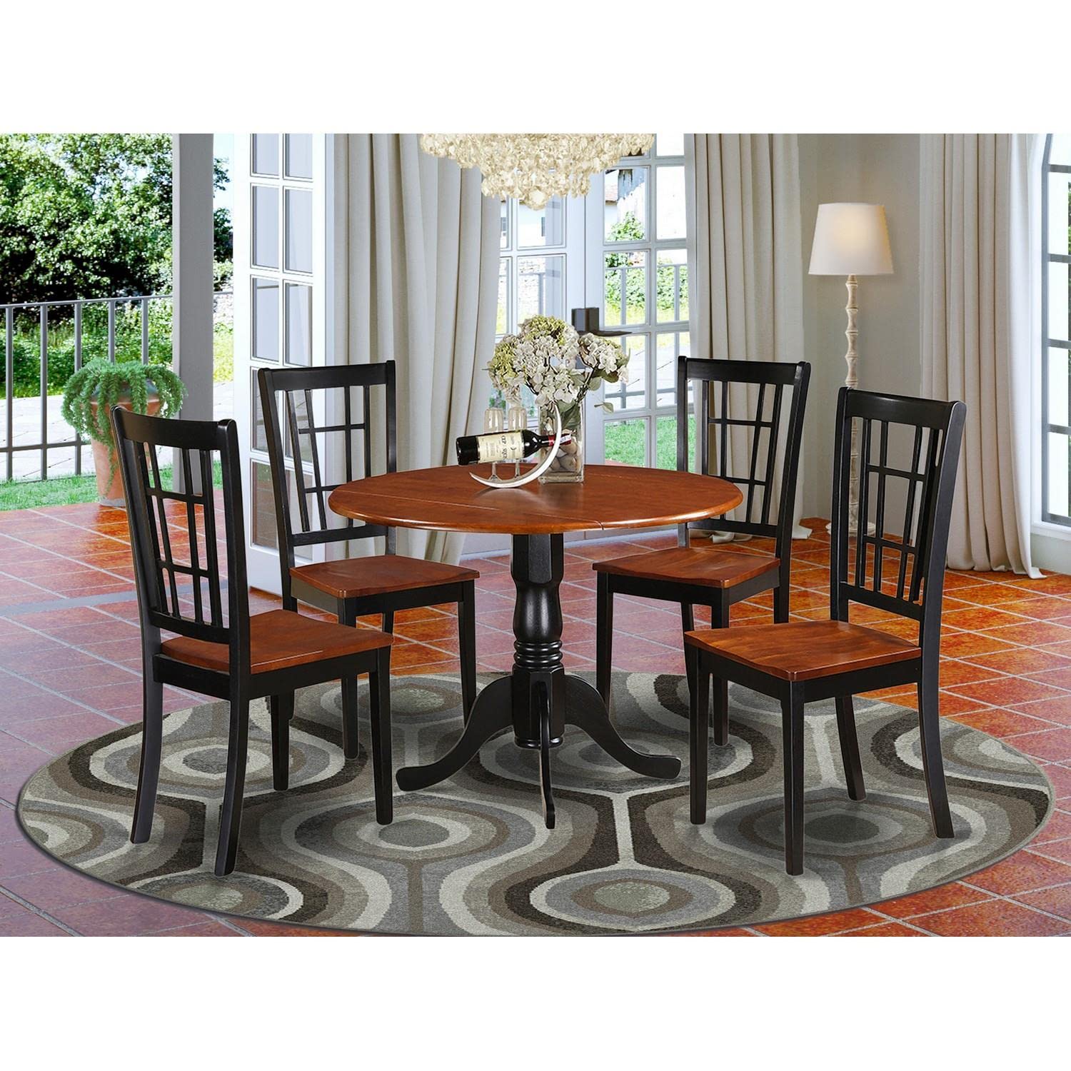 East West Furniture DLNI5-BCH-W 5 Piece Modern Set Includes a Round Wooden Table with Dropleaf and 4 Dining Chairs, 42x42 Inch - WoodArtSupply