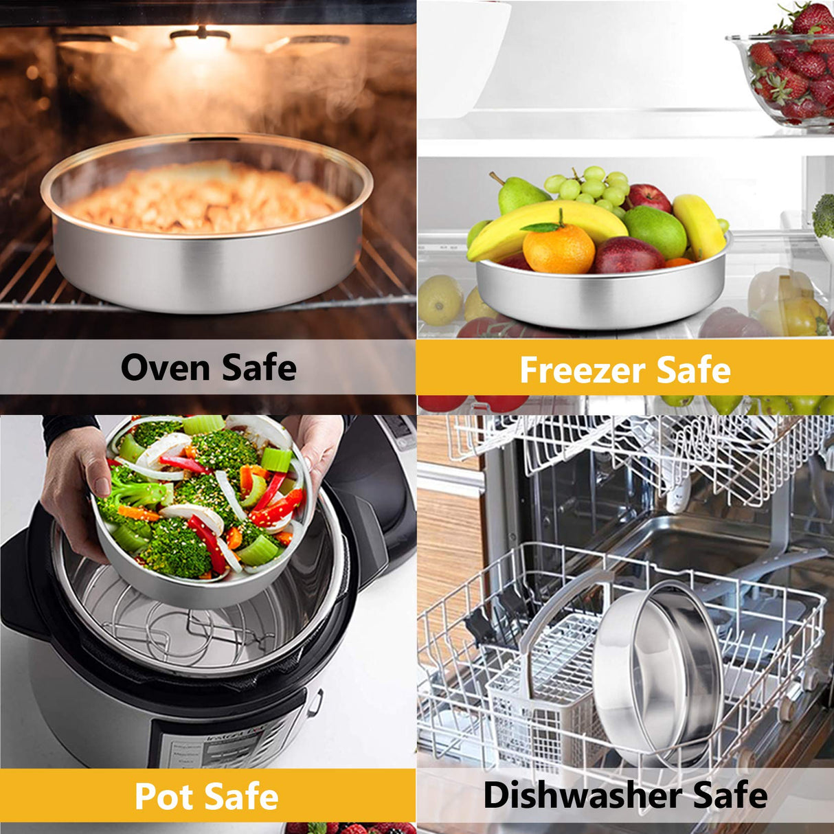 Cake Pan Set - 4”, 6”, 8”, 9.5”, P&P CHEF 4 Piece Round Baking Cake Pans Tin Stainless Steel, Oven/Pot/Dishwasher Safe, Heavy Duty & Non Toxic, Mirror Finish & Easy Clean P&P CHEF