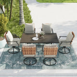 Grand patio 7-Piece Outdoor Dining Set, 6 Leather-Look Wicker Swivel Patio Chairs & 1 Rectangular Dining Table, Black Grand patio