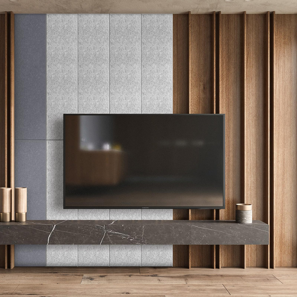 DrKlang 6 Pack Acoustic Panels, 47.2" x 11.8" Decorative Felt Wall Tiles, Wall and Ceiling Acoustical Treatment Tiles, Great to Reduce Echo and Noise for Home and Office - African Grey DrKlang