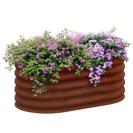 Outsunny 3.5' x 2' x 1.4' Galvanized Raised Garden Bed Kit, Outdoor Metal Elevated Planter Box with Safety Edging, Easy DIY Stock Tank for Growing Flowers, Herbs & Vegetables, Brown Outsunny