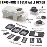 Mueller Pro-Series All-in-One, 12 Blade Mandoline Slicer for Kitchen, Food Chopper, Vegetable Slicer and Spiralizer, Cutter, Dicer, Grater, Kitchen Gadgets Sets with Container, White Sand/Gray Mueller