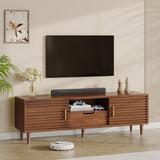 Syvella Mid Century Modern TV Stand for 55/60/65 inch TV, Farmhouse TV Stand, Fluted Entertainment Center with Storage, TV and Media Consol for Living Room (Dark Brown, 59") Syvella