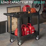YITAHOME Utility Cart on Wheels, 550 lbs Capacity Service Cart, 40 x 17 Inch Rolling Work Carts, 2 Shelf Heavy Duty Plastic Cart Suitable for Warehouse, Garage, School & Office, Cleaning, Black YITAHOME
