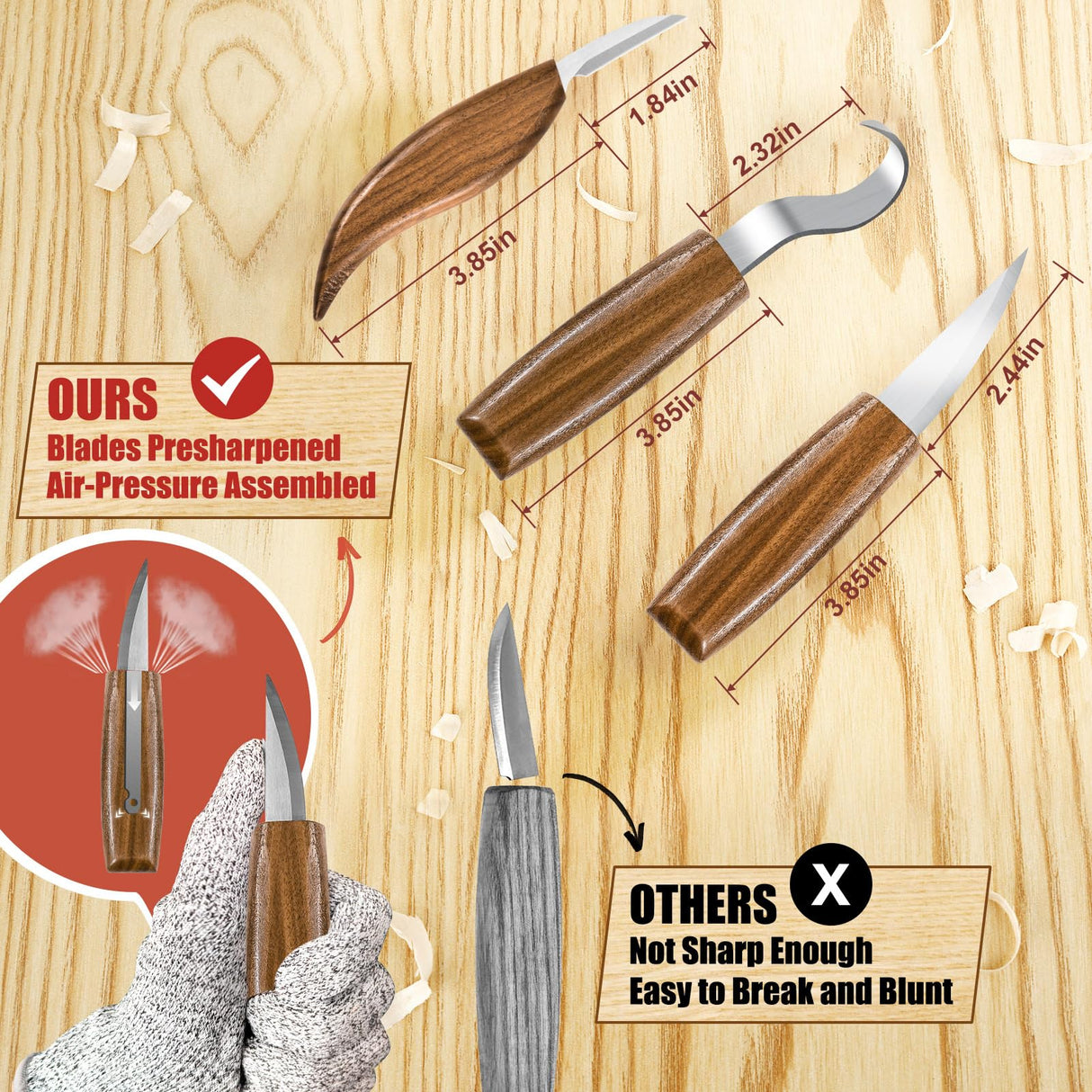 Wood Carving Kit, Whittling Kit for Beginners 17PCS Wood Carving Tools with 3PCS Whittling Knife 9PCS Basswood Blocks & Gloves & Strop Block & Polishing Compound Wood Carving Set Hobbies for Adults K KERNOWO
