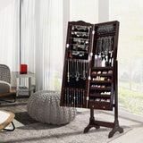 Giantex Jewelry Armoire Organizer with Full Length Mirror, 14 LEDs Floor Standing Jewelry Cabinet with 2 Drawers, 4 Adjustable Angles, Lockable Jewelry Storage Box Cabinet (Brown) Giantex