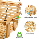 Kybolt Wooden Porch Swing with Hanging Chain,2-Seater Patio Swing Chair with Cup Holders,Outdoor Swing Bench for Porch Courtyard Garden Balcony KYBOLT