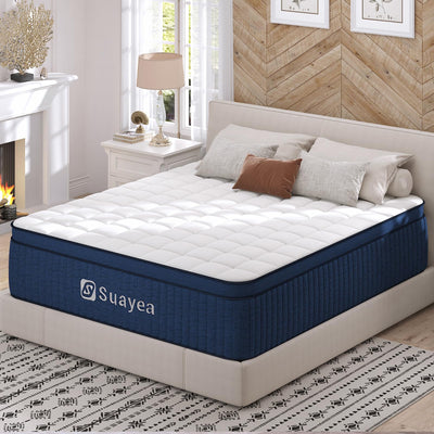 SUAYEA King Size Mattress, 12 Inch King Mattress in a Box, Medium Firm Pocket Spring and Gel Memory Foam for Superior Comfort, Pressure Relief, Strong Edge Support
