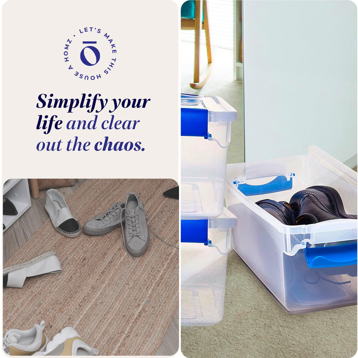 HOMZ 5-Pack Latching Lid, Clear Plastic Storage Organizer Bins, 7.5 Quart, Blue Latch - Stackable Organizing Containers for Home, Garage, and Office HOMZ