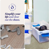 HOMZ 5-Pack Latching Lid, Clear Plastic Storage Organizer Bins, 7.5 Quart, Blue Latch - Stackable Organizing Containers for Home, Garage, and Office HOMZ