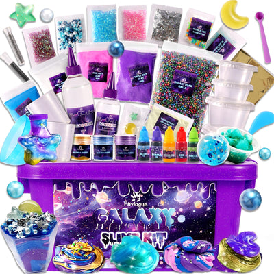 Galaxy Slime Kit for Girls Boys Ages 8-12| DIY Slime Making Kit for Kids with Glow-in-The-Dark Effects, Space Slime Maker Set to Make Glitter & Galactic Fun Slimes.