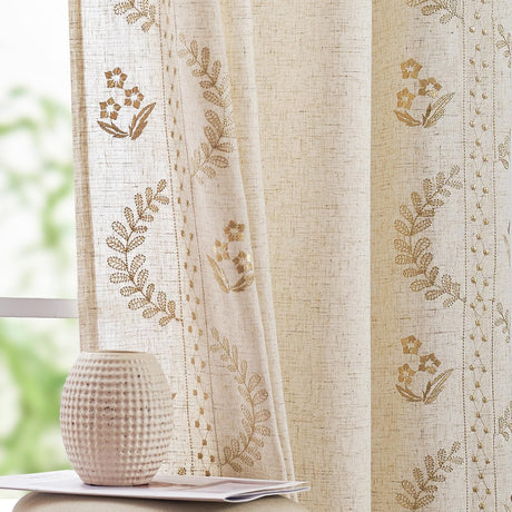 jinchan Linen Curtains for Bedroom Floral Curtains 108 Inch Length Linen Blend Beige Embroidered Drapes Farmhouse Flower Patterned Drapes for Living Room Window Treatments Set 2 Panels jinchan