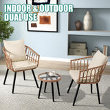 IJIALIFE 3 Pieces Patio Bistro Set, Outdoor Wicker Table and Chairs Set of 2, Rattan Balcony Furniture Set with Cushions for Front Porch Apartment Backyard Deck,Beige IJIALIFE