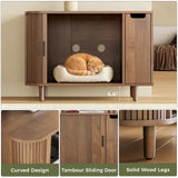 IRONCK Cat Litter Box Enclosure with Sliding Tambour Door, Wooden Litter Box Enclosure Furniture with 2-Layer Drawer, Hidden Cat House, Side End Table for Living Room, Brown IRONCK