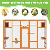 COZIWOW Catio Outdoor Cat Enclosure Window Catios for Indoor Cats Outside Patio Wooden Cattery with Large Door, Walks, Waterproof Roof, Resting Box, 104" L Extra Wide, Orange COZIWOW