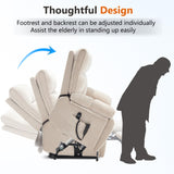 Dual Motor Power Lift Chair for Elderly with Vibration Massage and Lumbar Heating for Living Room, Electric Lay Flat Recliner with Cup Holders Remote Controls, Medium-Firm Chenille Fabric, Beige EZZUP