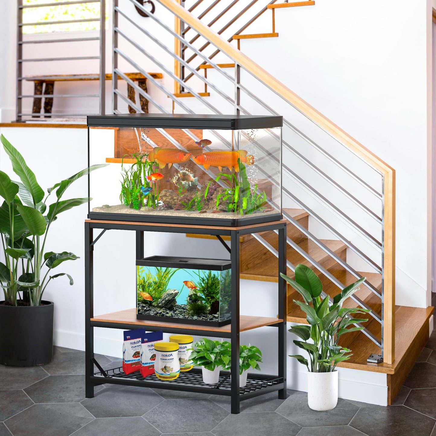 ZSLTLDU 20 Gallon Aquarium Stand, 20 Gallon Fish Tank Stand, 29.5" L x 15.7" W x 30.7" H Metal Frame Reptile Tank Stand, Fish Tank Table Stand for Accessories Storage