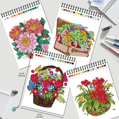 Jadeso Color by Numbers Adult Coloring Book, 30 Pages of Beautiful Flowers Patterns, Spiral Bound Coloring Book for Adults Relaxation, Color by Numbers for Adult, Thick Smooth Paper(120gsm) Jadeso