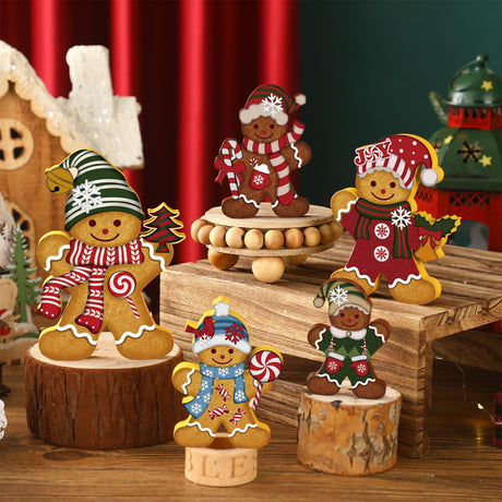 Soaoo 5 Pcs Christmas Gingerbread Man Decor Wood Gingerbread Sign Xmas Table Centerpieces Rustic Vintage Gingerbread Figurine Wooden Christmas Ornaments for Fireplace Holiday Indoor Farmhouse Party Soaoo
