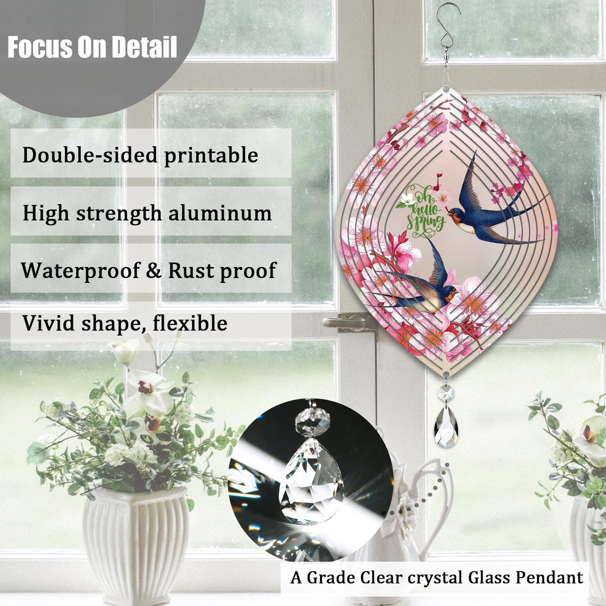 4Pack 8inch Sublimation Wind Spinner Blanks 3D Aluminum Metal Wind Sculpture Kinetic Spinners for Yard and Garden Indoor Art Ornaments Hanging Decoration (Pointy Oval) WindMage