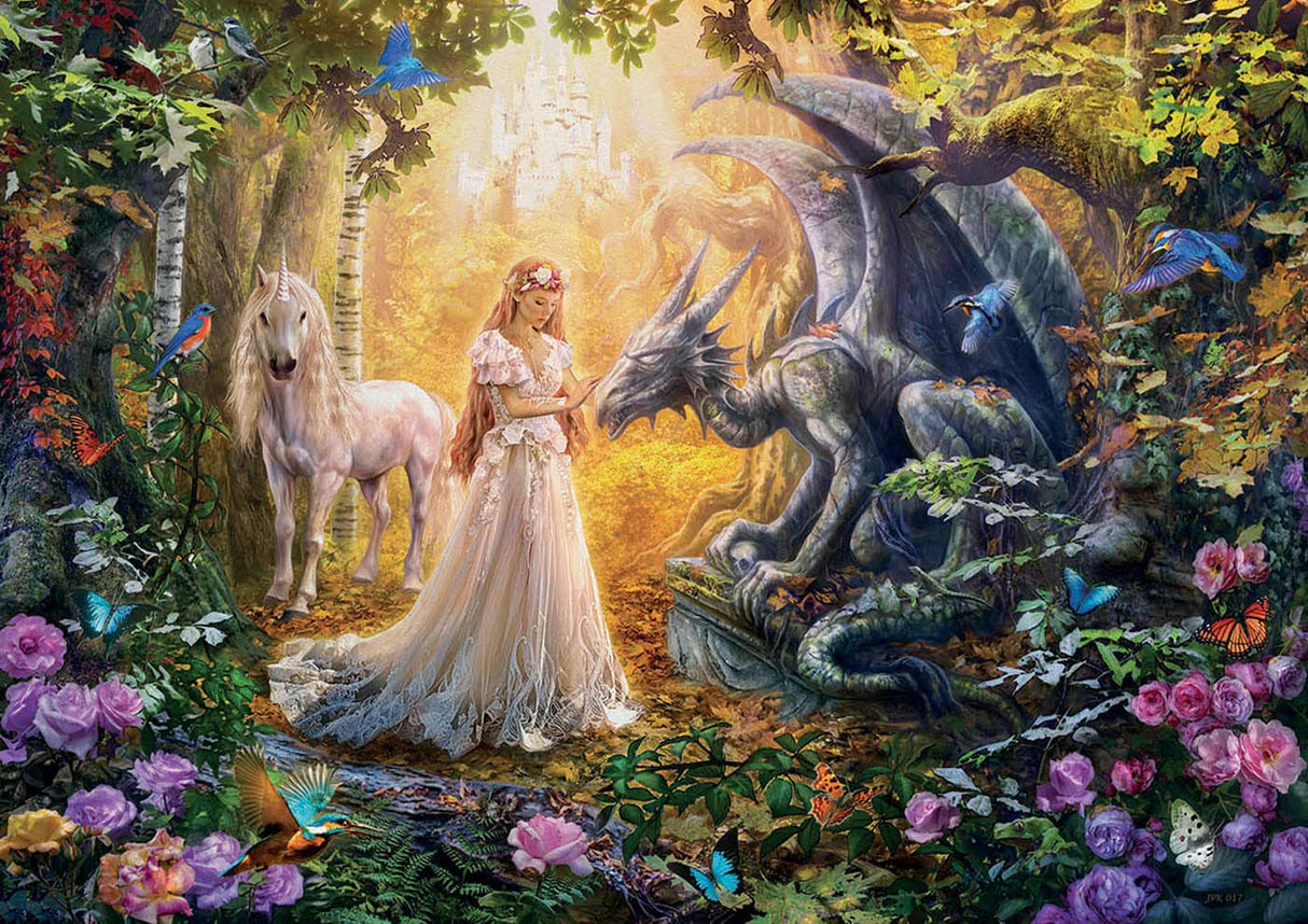 Educa - Dragon, Princess and Unicorn - 1500 Piece Jigsaw Puzzle - Puzzle Glue Included - Completed Image Measures 33.5" x 23.5" - Ages 14+ (17696) Educa