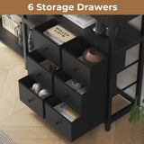 HAUOMS Corner Bookshelf, 5 Tier Industrial Convertible Bookshelf with 6 Fabric Drawers, Corner Bookcase Large L Shaped Storage Display Shelf for Home Office, Living Room, Kitchen, Black HAUOMS