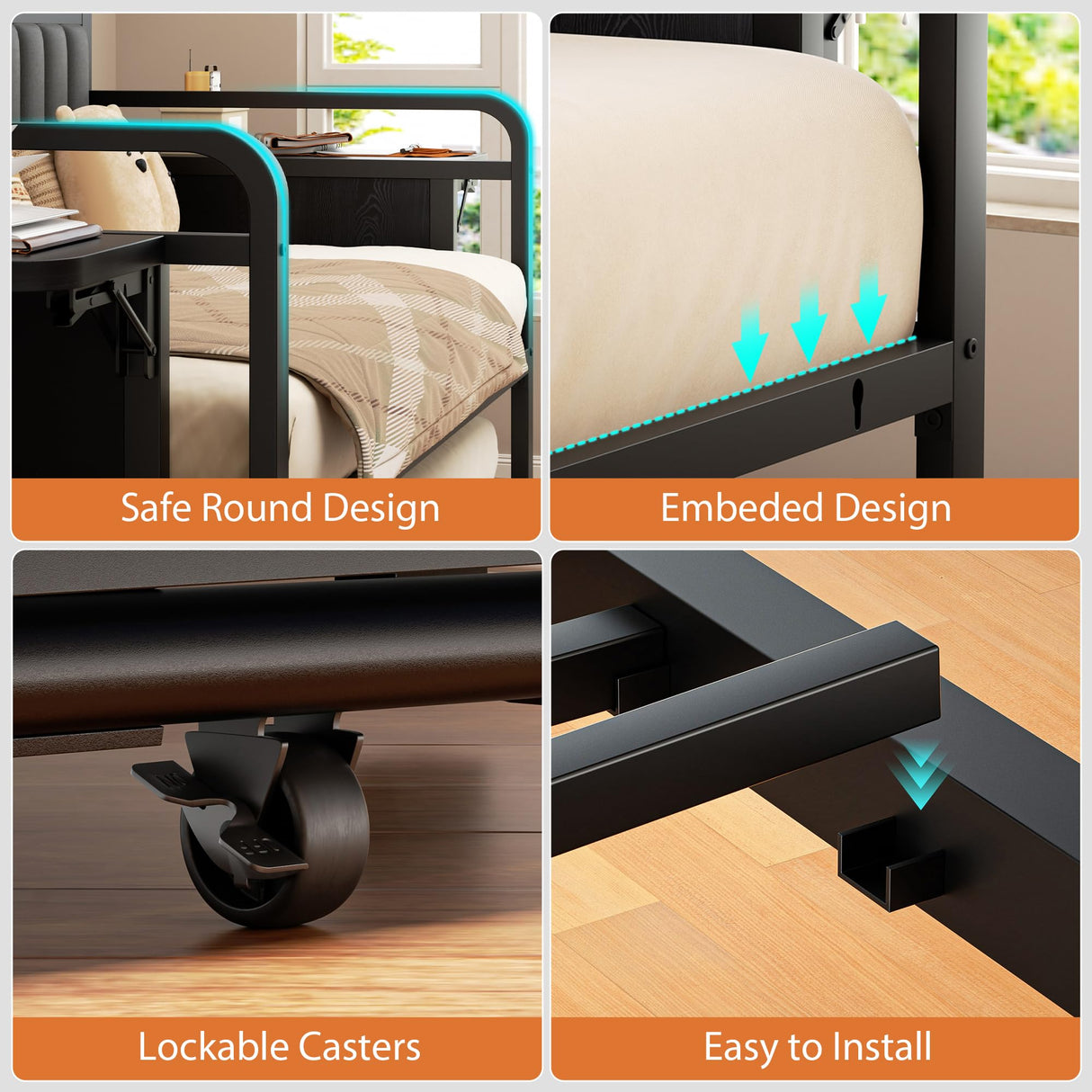 Daybed with Trundle and LED Light, Heavy Duty Metal Twin Bed Frame with Upholstered Storage Headboard & Charging Station, Day Bed Pop Up Trundle Bed Twin for Living Room,Bedroom and Guest Room (Black) Jocoevol