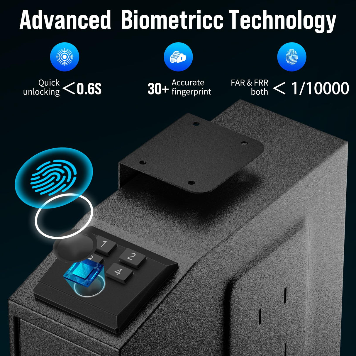 CLUTTO Biometric Slider Gun Safe for Handgun, Fingerprint Gun Safe Supports Quickly Access with 3 Ways, Fingerprint, PIN Code and Key, Hidden Gun Safe Box for Cloakroom Nightstand and Vehicle. Black CLUTTO