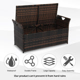 VINGLI 40 Gallon Wicker Storage Bench, Patio Cushion Storage Box Designed with Side Handles, Rattan Deck Box for Garden Tools, Cushions, Outdoor Patio Deck Box for Garden, Poolside, Brown VINGLI