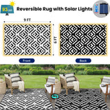 Outdoor Rug 6x9Ft, Solar Powered Outdoor Camping Rug with 94LEDs Strip Lights, Waterproof Plastic Reversible Outdoor Straw Rugs, Rugs Mat for RV Camping Patio Beach Balcony House Deck Picnic carpopo