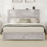 Albott Distressed White Queen Size Wood Platform Bed Frame with Stylish Headboard for Modern Farmhouse Decor Albott