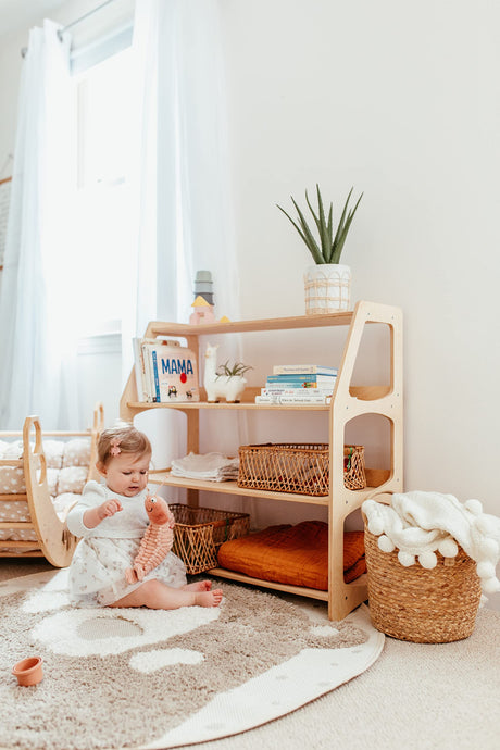WOOD&ROOM Montessori-Inspired Toy and Book Organizer for Kids Room Shelf for Classroom and Home | Promotes Independence and Learning | Sturdy and Safe Bookcase for Toys and Books (Shelf 4L) WOOD&ROOM