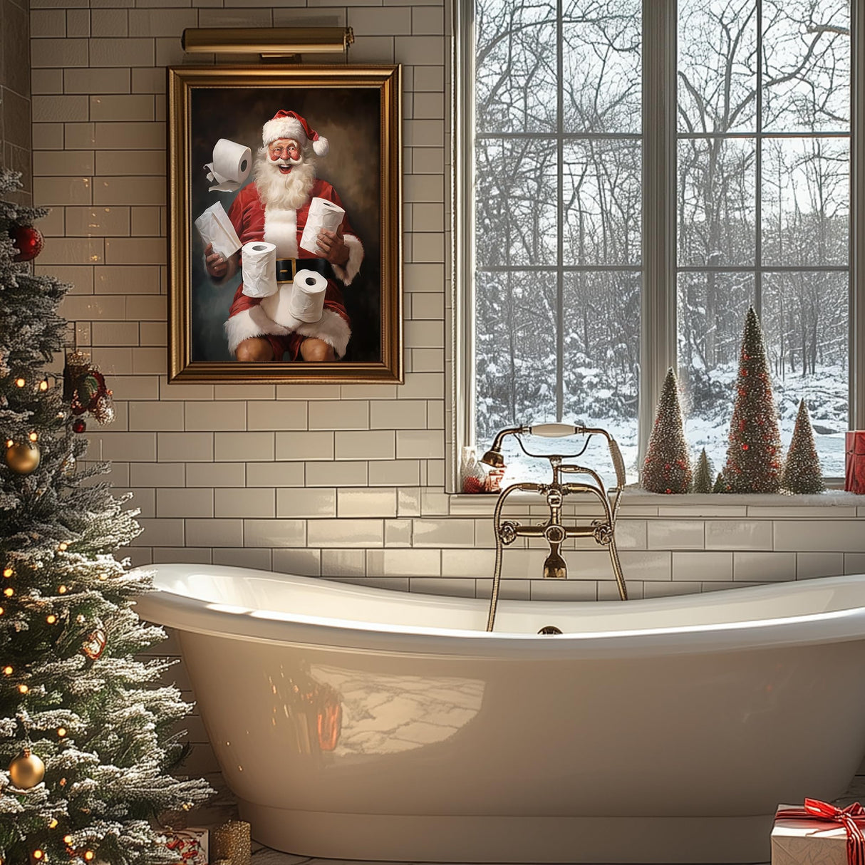 zhuoyaju Funny Bathroom Wall Art Diamond Painting Kits for Adults, 5D Christmas Santa Diamond Art Kits for Beginner, DIY Full Round Drill Diamond Dots Gem Painting Kit for Home Wall Decor 12x16 Inch zhuoyaju