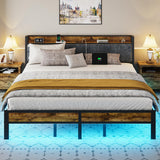 King Size Bed Frame with Smart LED Lights, Storage Headboard with USB Charging Station, Metal Platform Bed Noise Free, Easy Assembly, No Box Spring Needed Liians