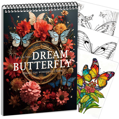 Butterfly Coloring Book for Adult Spiral Bound, Adult Coloring Book for Women Relaxation, 30 Pages One Sided Design Thick Paper Mindfulness Gift for Her, Relieving Books Fun to Color CKMOREL