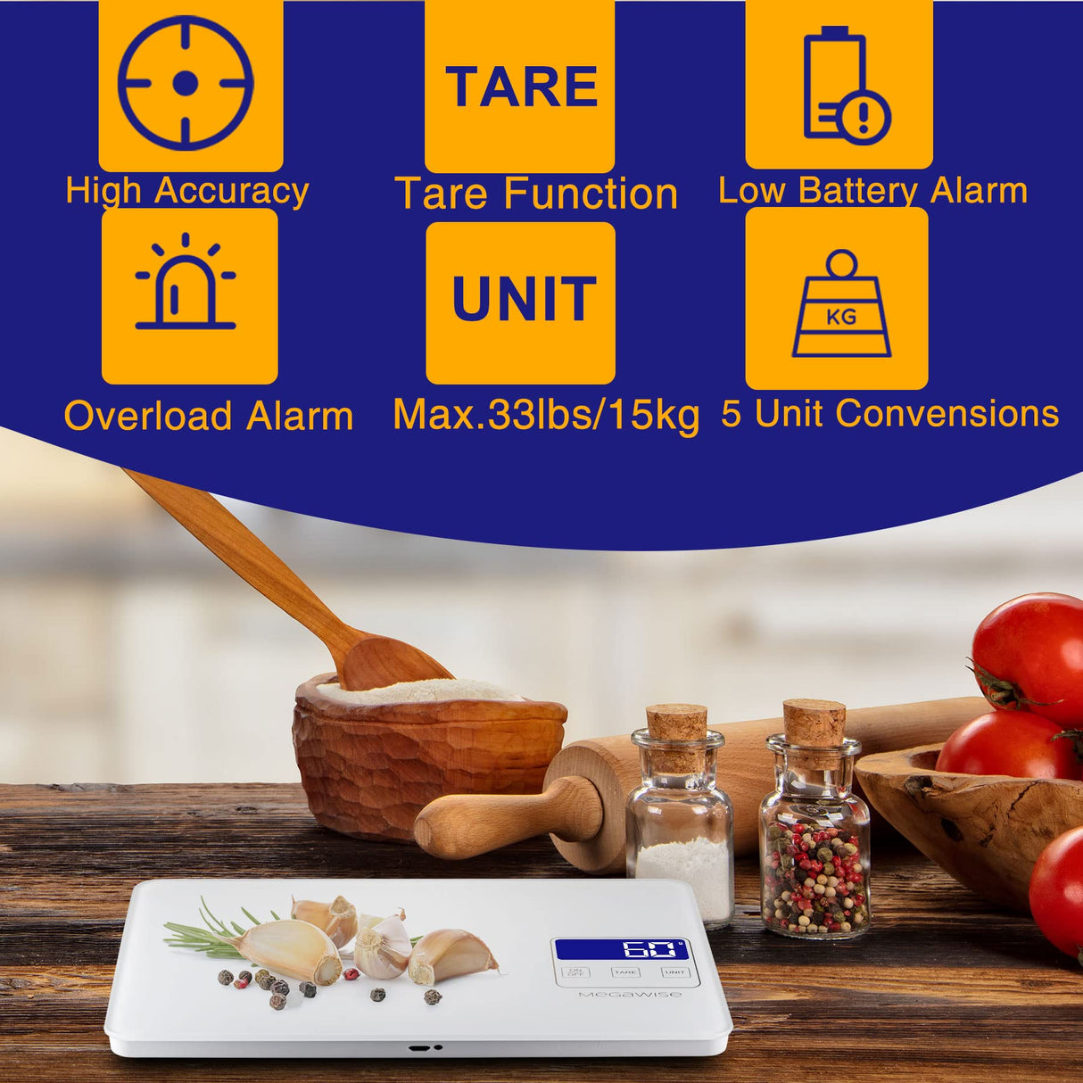 Food Scale with USB Rechargeable, Digital Kitchen Scale with 6 Units, High Precision to 0.04 oz /11lbs Capacity, Weight Range from 3g-5000g AZEUS