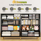 EnHomee Dresser for Bedroom,Black Dresser with LED, Wood Dresser with Smooth Metal Rail, 6 Drawer Dresser with Large Organizer Large Dresser & Chests of Drawers Wide Dresser Bedroom Furniture,Black EnHomee