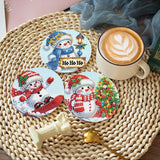 8 PCS Christmas Diamond Art Coasters Kit, Snowman Diamond Painting Coasters with Holder, Winter Diamond Art Kits for Adults Beginners, Arts and Crafts Supplies tigdtiu