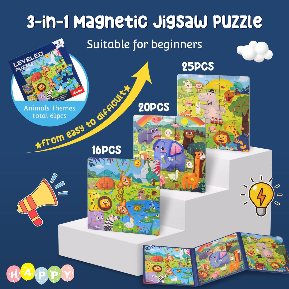 Magnetic Puzzles for Kids Ages 3-6，3 Page Different Animals Themed Series in 1 Puzzle Book,Preschool Learning Tools,Toddlers Magnetic Jigsaw Puzzle Book for Boy Girl, Kids Travel Puzzles Toys Gifts Uioemi