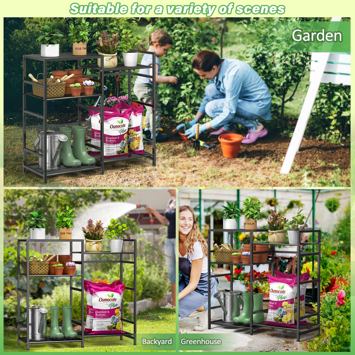 ThreeHio Potting Bench Table, Outdoor Plant Stand Table with Storage, Garden Tools Organizer Shelf Work Bench Station for Backyard, Patio, Balcony, Greenhouse ThreeHio