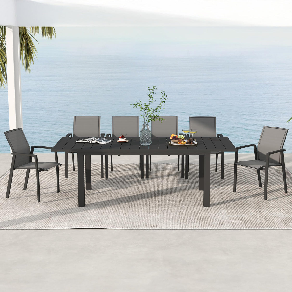 11 Piece Aluminum Outdoor Patio Dining Sets with Fully Assembled Dining Chair，91.3"L×39.4"W Expandable Patio Table and Chairs Set for 10, Stackable Chairs with Quick Drying Fabric, Grey Wisteria Lane
