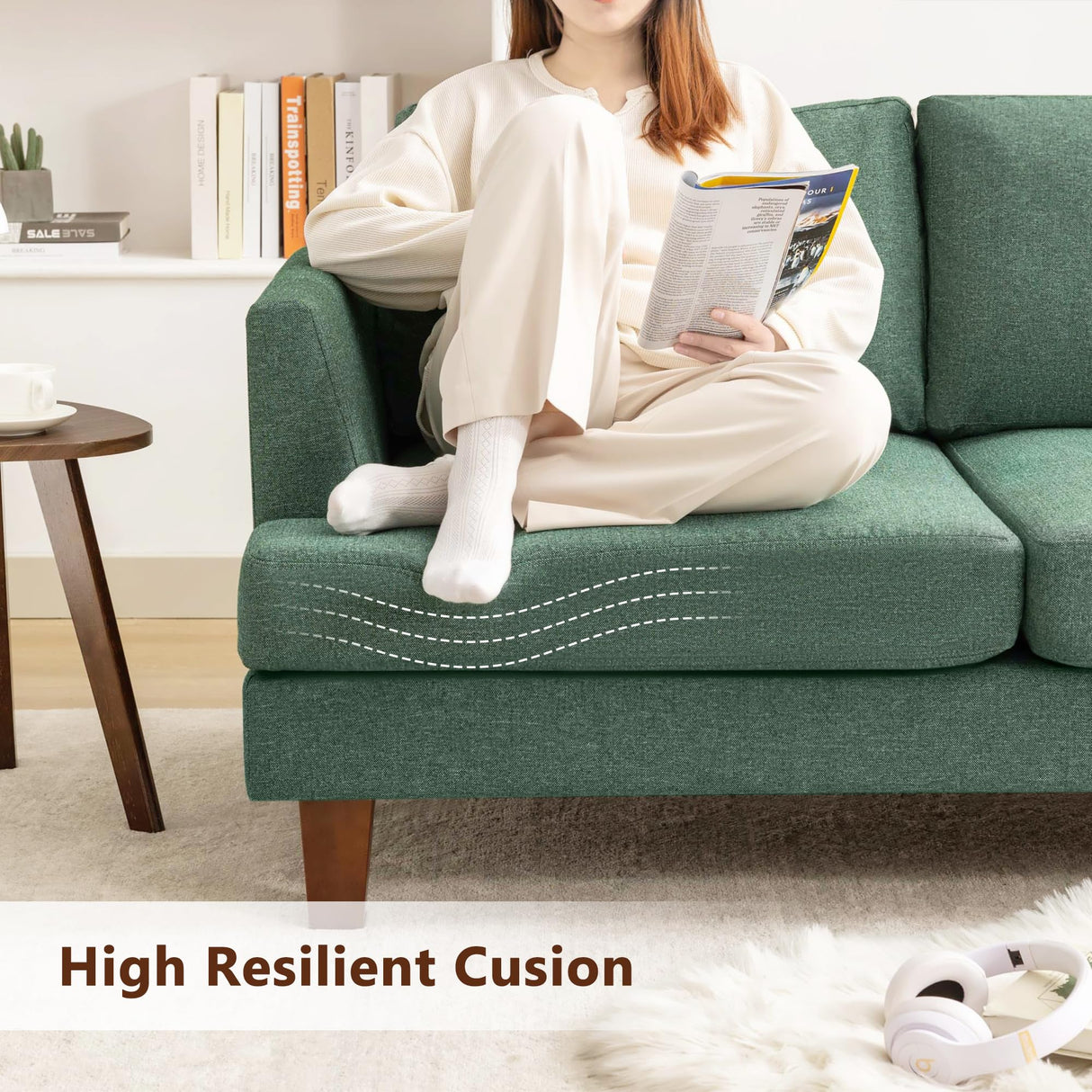 Busaurus 3 Seater Sofa Couch with Deep Seats, 89" Mid Century Modern Upholstered Sofa with Armrests, Comfy Couches for Living Room, Bedroom, Apartment and Office (Green) Busaurus