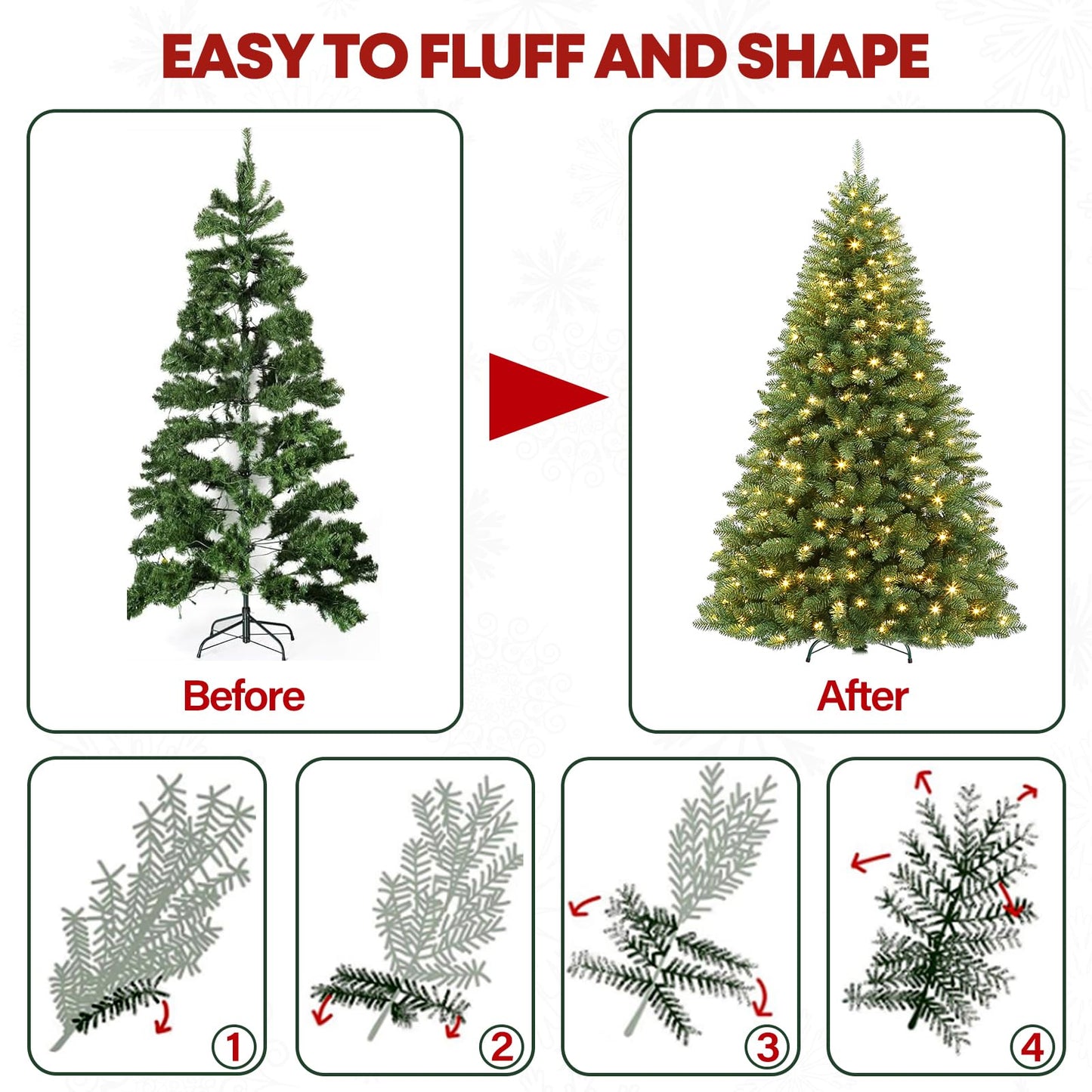 VIVATREES 9ft Prelit Christmas Tree with 600 Warm White LED Lights, Artificial Christmas Tree with 2100 PVC Branch Tips for Home, Party, Holiday, Metal Stand and Hinged Branches