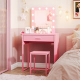 Makeup Vanity Desk with Mirror and Lights, Pink Vanity Table and Chair Set, Brightness Adjustable, Small Vanity for Girls' Bedroom Titoni