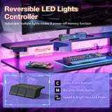 MOTPK Gaming Desk with LED Lights & Power Outlets, 47 Inch Computer Desk Gaming Table with Monitor Shelf, Gamer Desk with Carbon Fiber Texture, Kids Boys Desk Gift for Men MOTPK